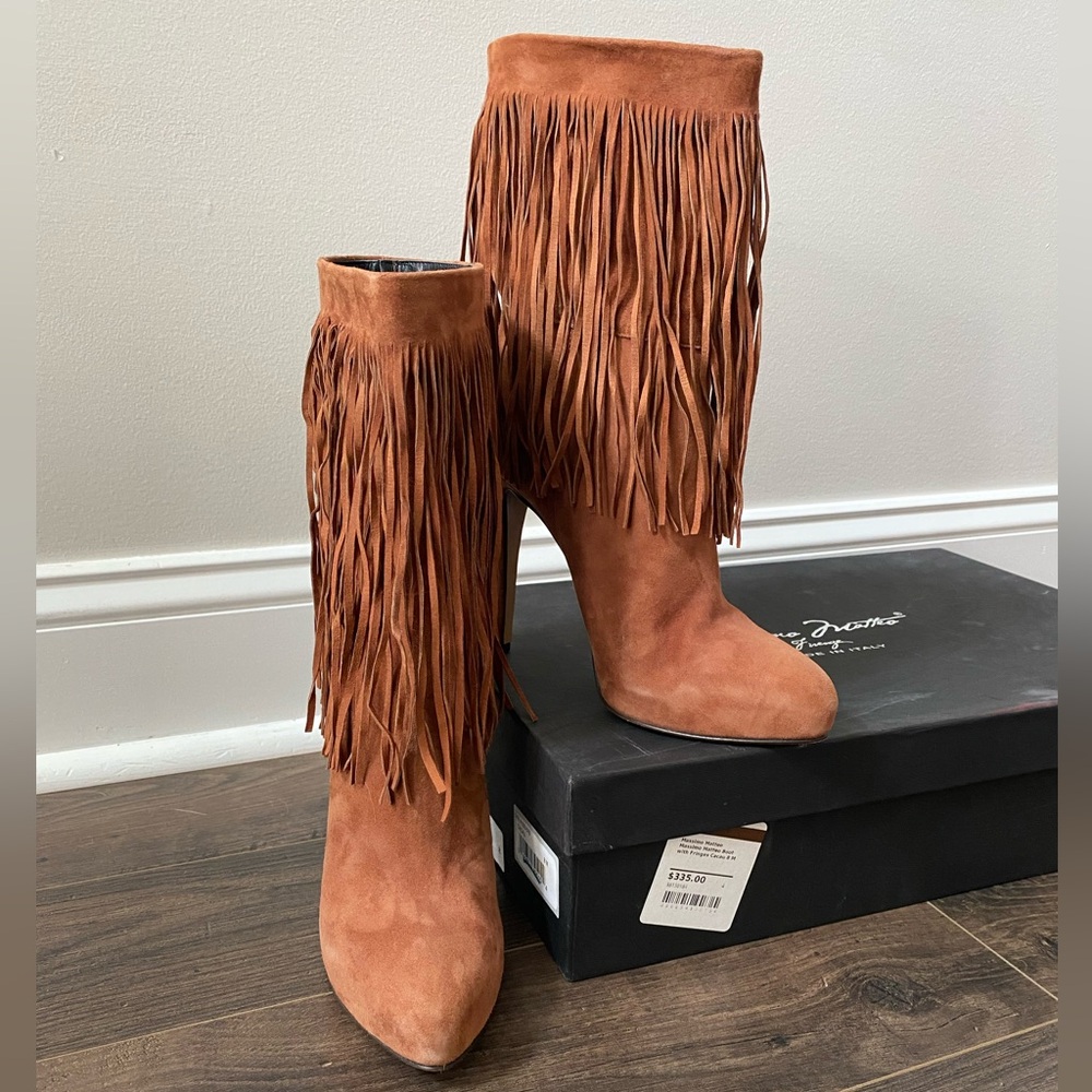 New! Massimo Matteo Boot with Fringes Cacau